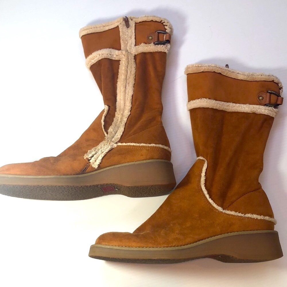 FRANCO SARTO FLEECE LINED WARM SIDE ZIP TAN SUEDE WINTER BOOTS WOMEN'S SIZE 8